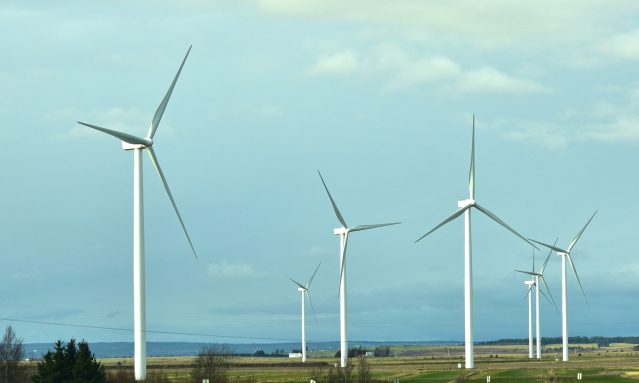 wind turbines at the side of the highway in Amherst, Nova,Scotia