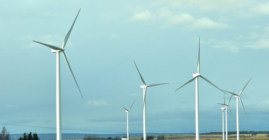 wind turbines at the side of the highway in Amherst, Nova,Scotia